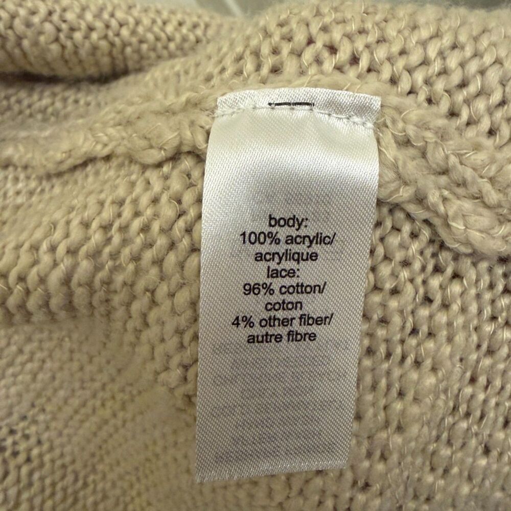 Maurices Beige Boho Open Front Fringe Cardigan S/M Lace Back Knit - Picture 5 of 7